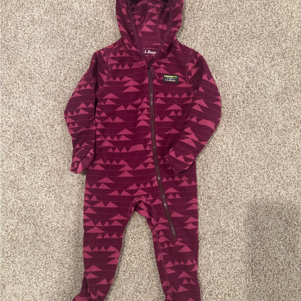L.L. Bean Kids Hooded Footie - Burgundy and Pink